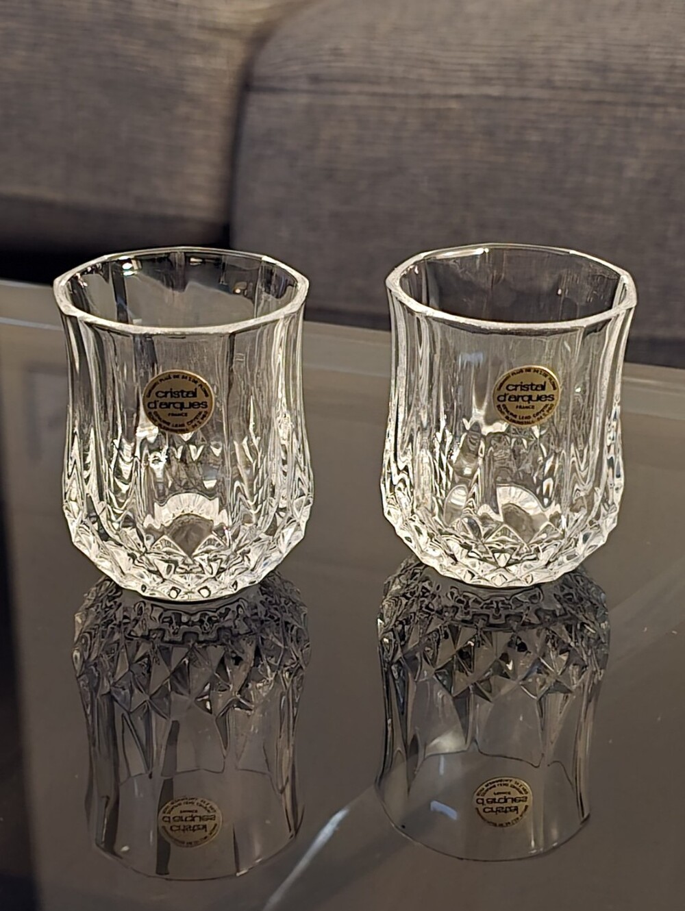 Set of 2 Cristal d’Arques Longchamp 24% Lead Crystal Shot Glasses France NWT
